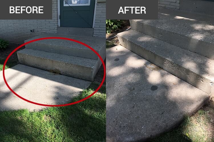 Mudjacking of a front sidewalk in Cedarburg, Wisconsin