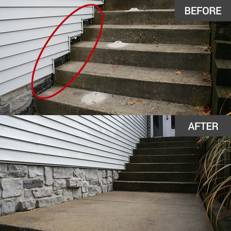 Mudjacking of steps in West Bend, Wisconsin